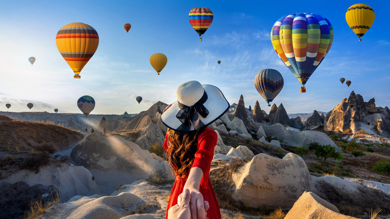 woman in red in Cappadocia