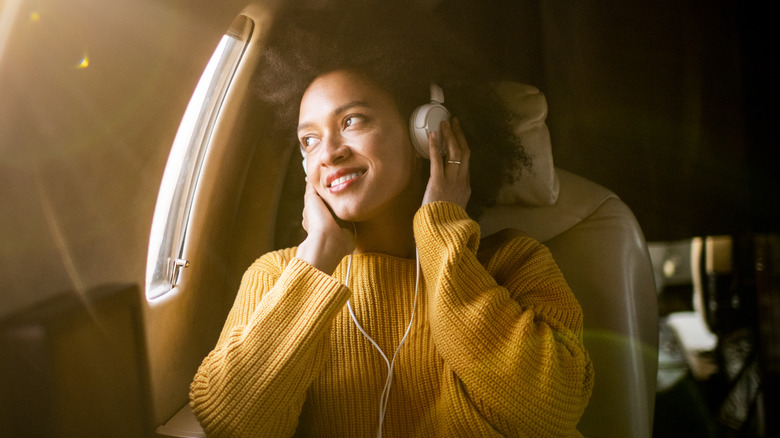 Woman on airplane