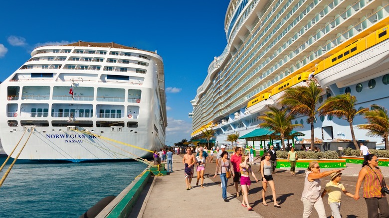 Passengers disembarking from cruise