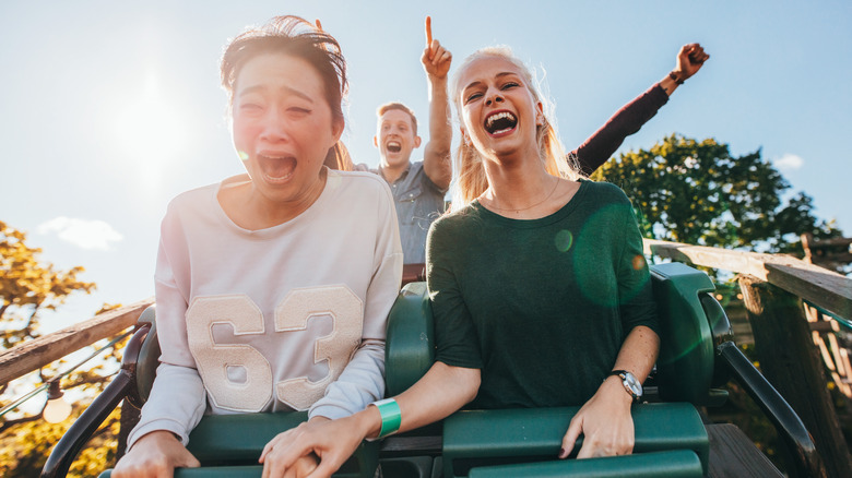 Friends riding a roller coaster