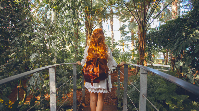 Woman in botanical garden