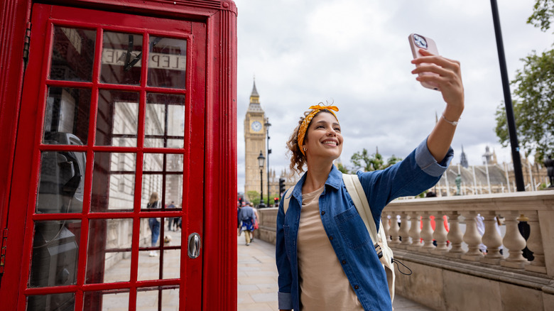 London tourist with phone booth