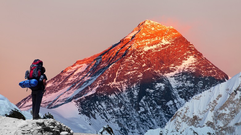 Hiker looking at Mount Everest