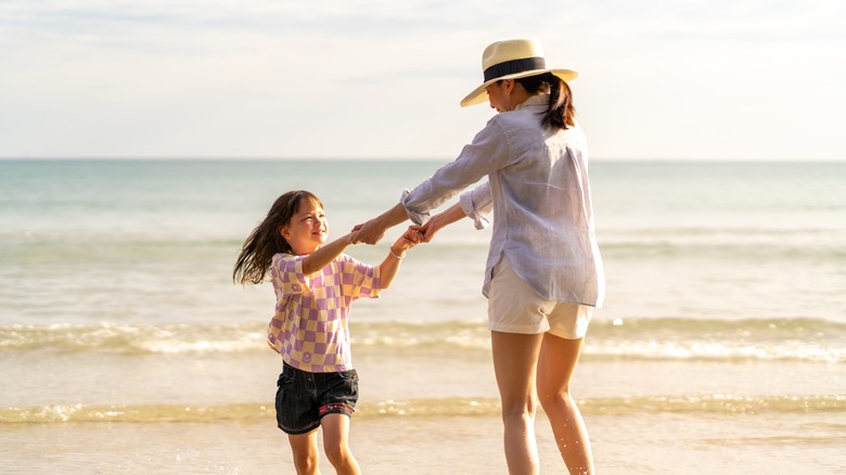 Mother and daughter playing