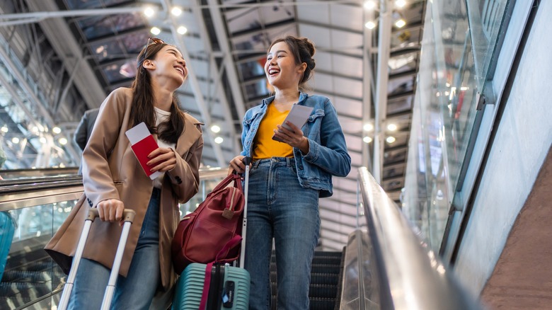 Friends in an airport