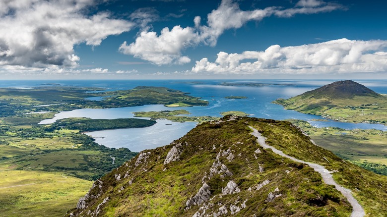 Mountainous landscape next to ocean