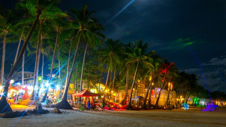 Colorful island village at night