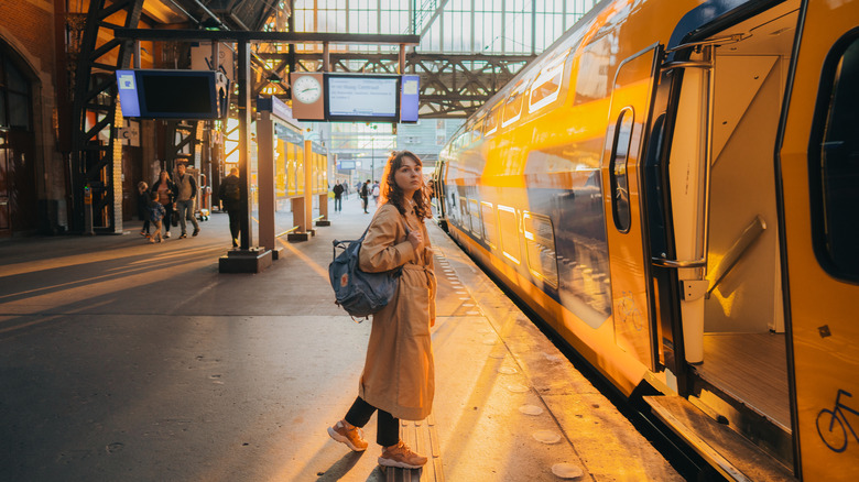 woman at train station