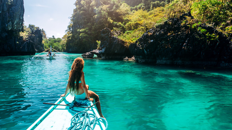 Woman sitting on a boat