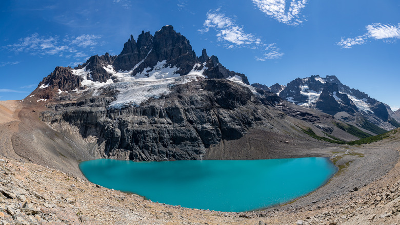 Blue lake with snowy mountain