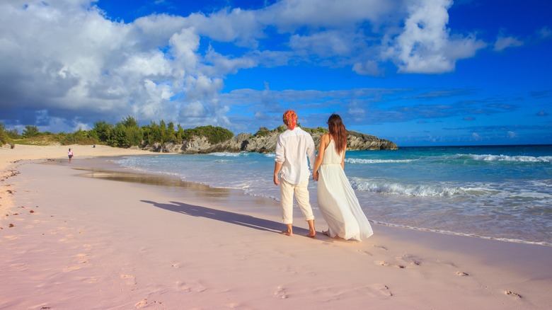 Couple walking on a beach