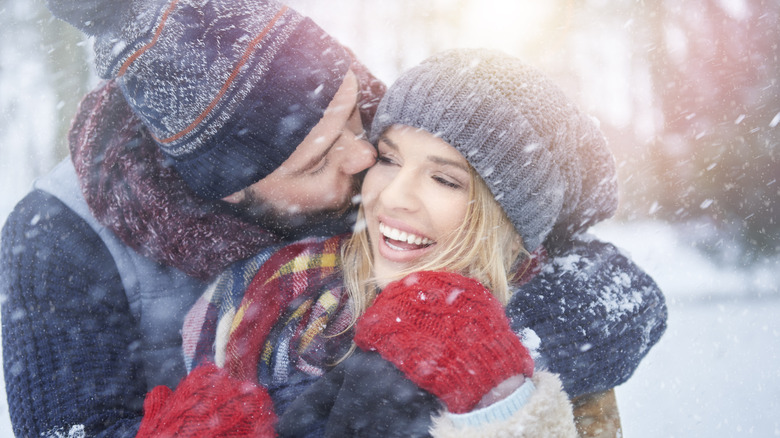 Couple on romantic winter vacation