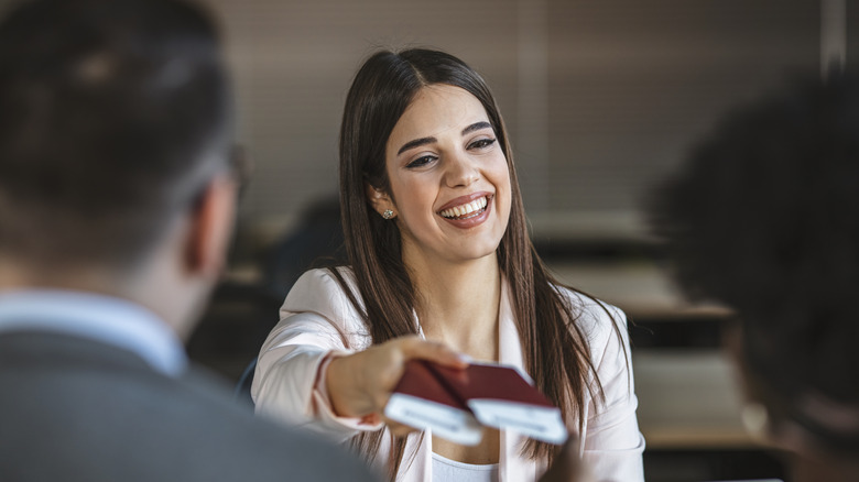 couple talking to travel agent