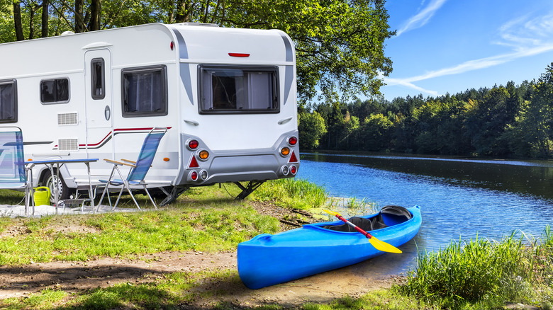 RV trailer near river