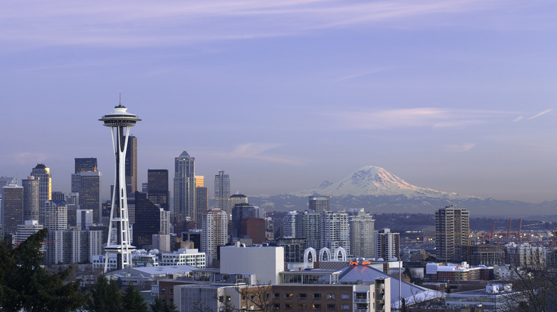 seattle skyline with mountain